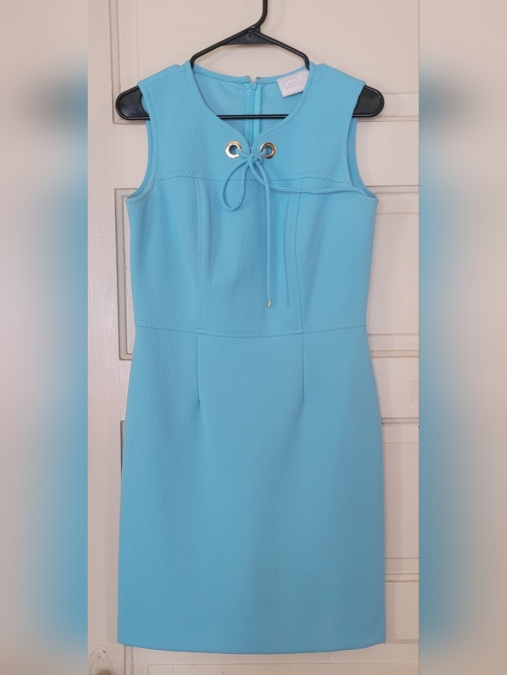 Cappagallo Mod Aqua Blue Grommet Tie Front Textured Sheath Dress